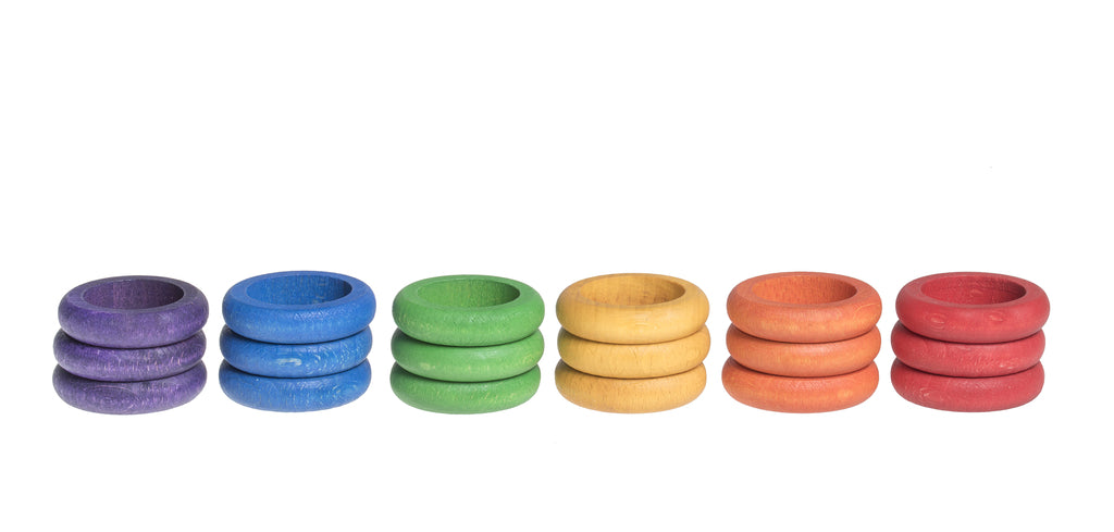 Grapat Lot de 18 Anneaux en bois - 6 couleurs