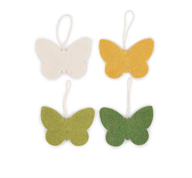 Suspension en feutrine de laine Papillon Jaune/Vert - Lot de 4