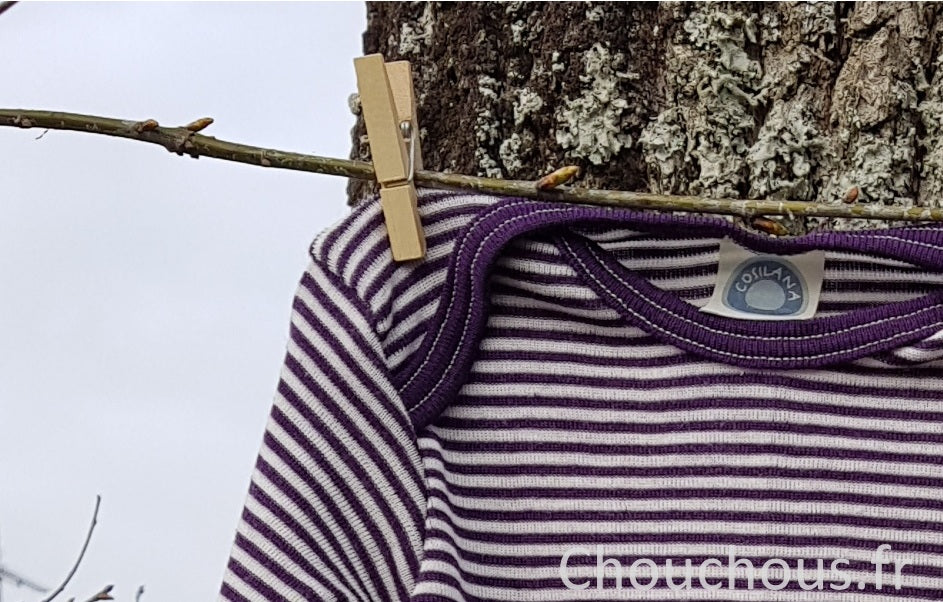 Cosilana Body manches longues violet rayé - laine/soie