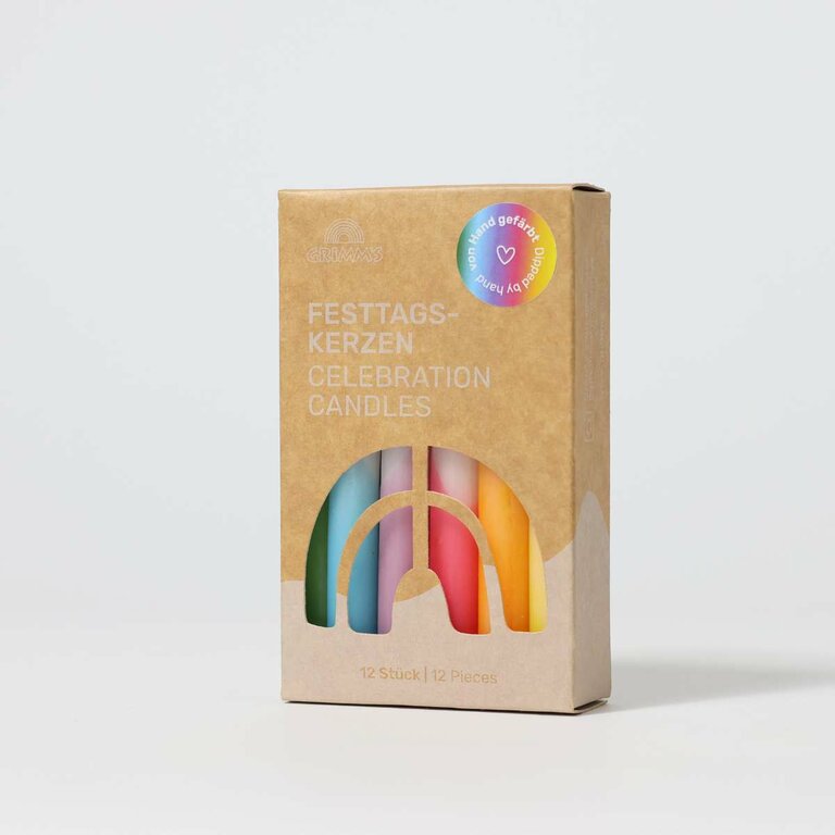 Grimm's Bougies de fête artisanales arc-en-ciel - Lot de 12