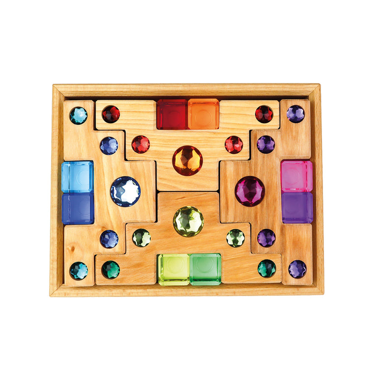 Bauspiel Escalier coloré en bois et cubes lumineuses - Lot de 16