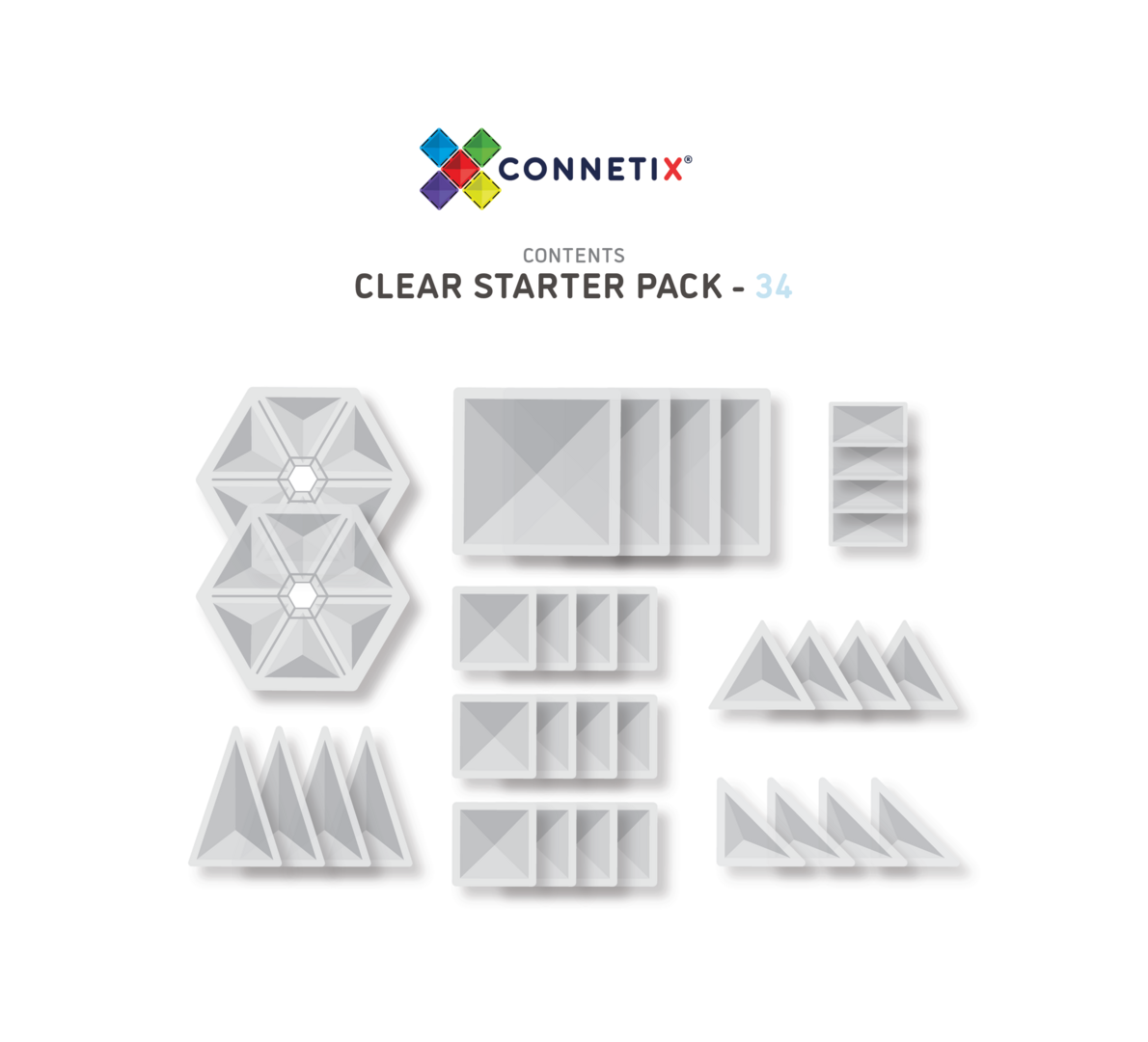 Connetix Tiles Jeu magnétique Starterset Transparent - 34 pièces