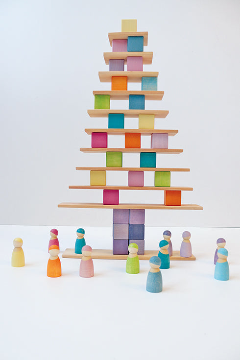 36 cubes de construction en bois - couleurs Pastel Grimm's