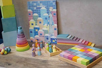 36 cubes de construction en bois - couleurs Pastel Grimm's