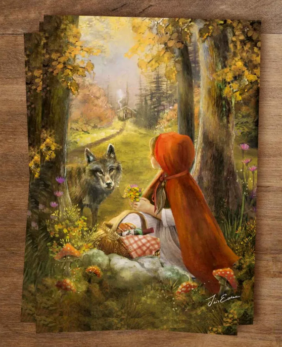 Ansichtkaart - Esther Iris - Roodkaproet, een sprookje van de gebroeders Grimm
