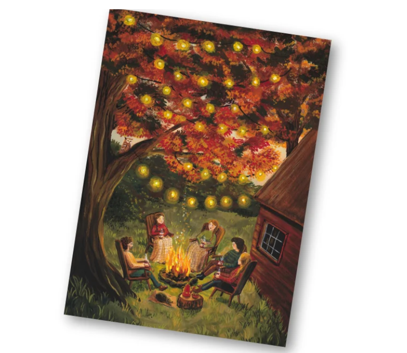 Carte postale Ambiance feu de camp - Illustratrice E. Bennink