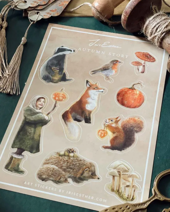 Stickerblad Autumn Stories - Illustratrice Esther Iris
