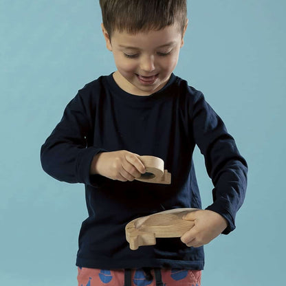 Petit Boum Jouet sensoriel en bois Baleine et son petit