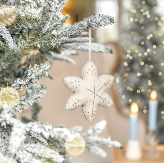 Winterwonderland vilten kersthanger Ster Wit