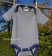 Cosilana body manches courtes Bleu rayé - Laine/soie