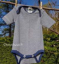 Cosilana body manches courtes Bleu rayé - Laine/soie