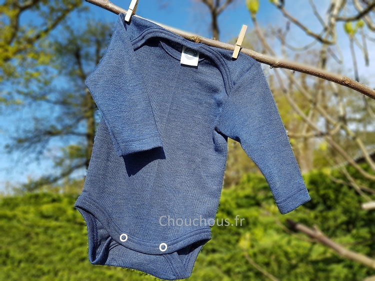 Cosilana Body manches longues Bleu - laine/soie