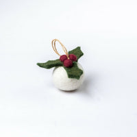 Boule de Noël en feutrine de laine Holly Berry Houx 3D - Small
