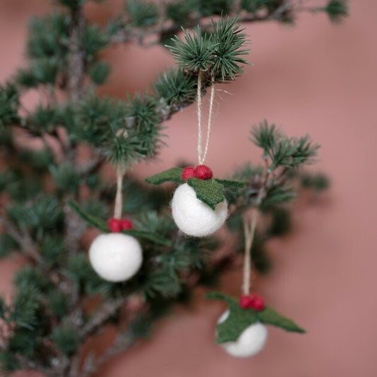 Boule de Noël en feutrine de laine Holly Berry Houx 3D - Small