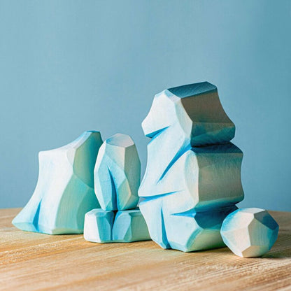 BumbuToys Rochers glacés en bois  - Lot de 5