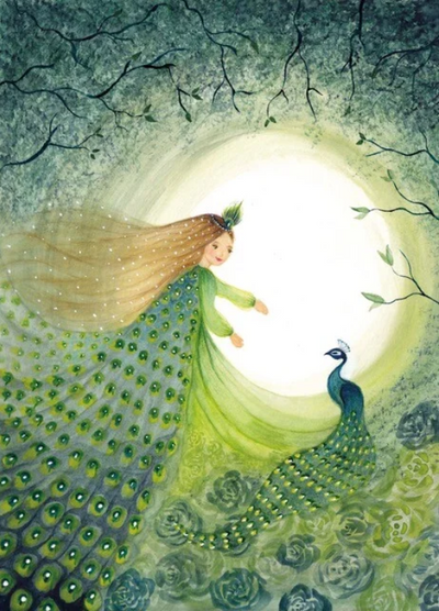 Carte postale Peacock Princess - Illustratrice Bijdehansje