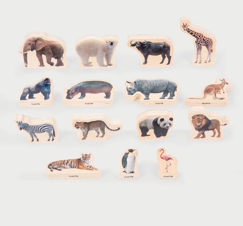 Tickit Animaux sauvages en bois - Lot de 15