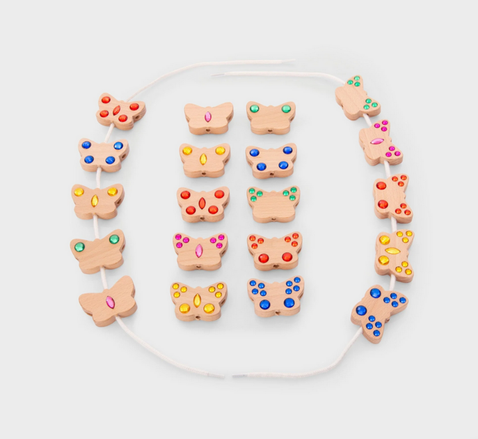 Tickit Papillons en bois avec pierres brillantes à enfiler - 20 pièces