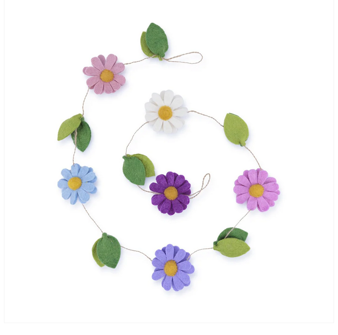 Guirlande de décoration en feutrine de laine Marguerites Violettes