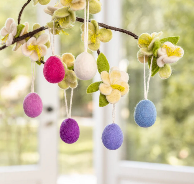 Suspension en feutrine de laine Petit Oeuf de Pâques Tons Violet - Lot de 6