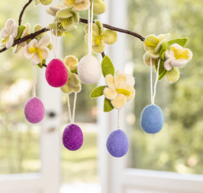 Suspension en feutrine de laine Petit Oeuf de Pâques Tons Violet - Lot de 6