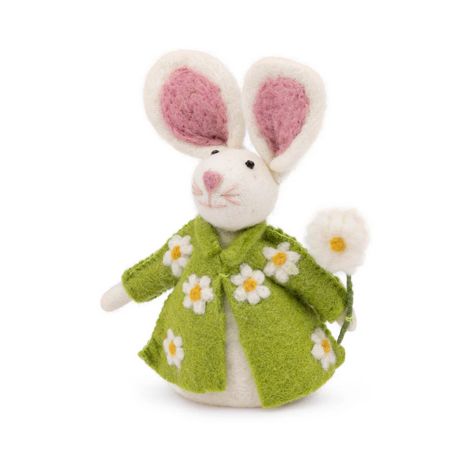 Sjaal met Verhaal Lapin Vert de décoration avec Marguerite en feutrine de laine