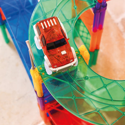 Cleverclixx Race Track Parcours à voitures Arc-en-ciel 65 pièces - Jeu magnétique