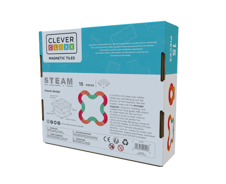 Cleverclixx Extension Circuit de voiture Virages lot de 15 - Jeu magnétique
