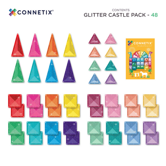 Connetix Jeu magnétique Château pailleté - Glitter castle pack 48 pièces