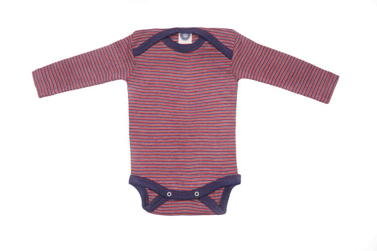 Cosilana Body manches longues laine/soie rouge/marine/naturel rayé