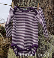 Cosilana Body manches longues violet rayé - laine/soie