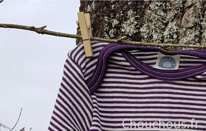 Cosilana Body manches longues violet rayé - laine/soie