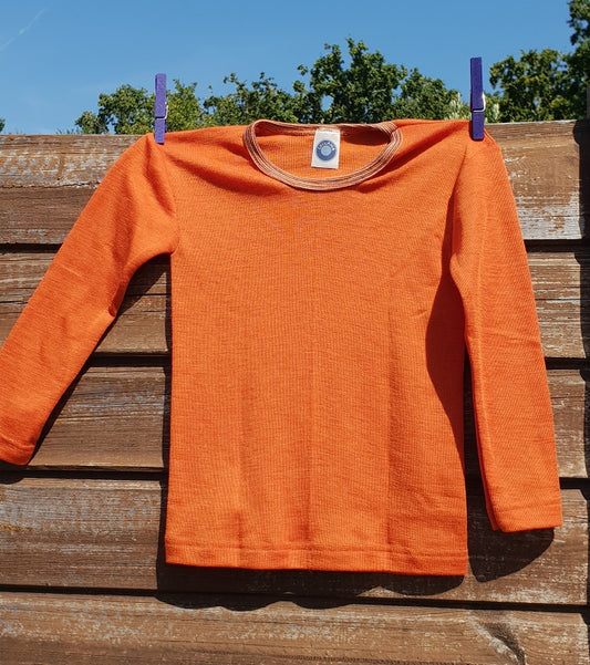 Cosilana T-shirt manches longues enfants orange/rouille- Laine/soie