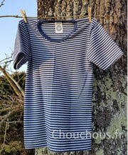 Cosilana T-shirt Enfant manches courtes bleu rayé - laine/soie