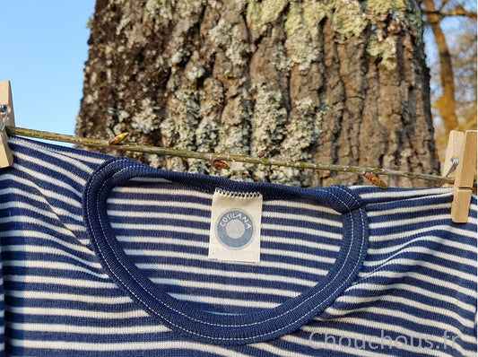Cosilana T-shirt Enfant manches courtes bleu rayé - laine/soie