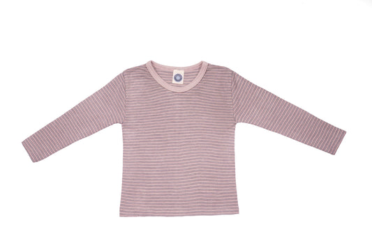 Cosilana T-shirt manches longues enfants Laine/soie rose/gris/naturel rayé