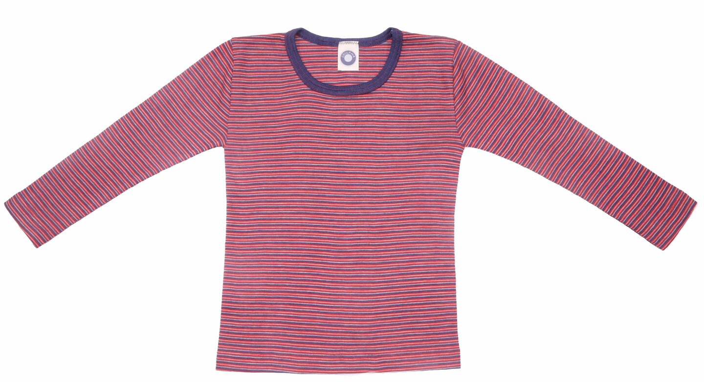 Cosilana T-shirt manches longues enfants Laine/soie rouge/marine/naturel rayé