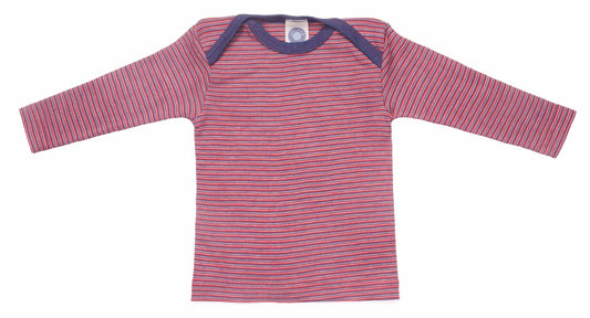 Cosilana T-shirt manches longues laine/soie rouge/marine/naturel rayé