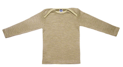 Cosilana T-shirt manches longues laine/soie vert/prune/naturel rayé