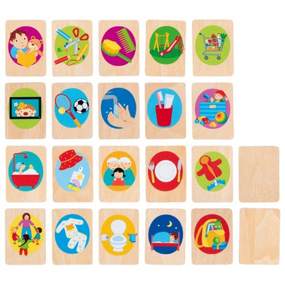 GOKI Cartes routines pour enfant, se repérer dans le temps - 22 cartes en bois