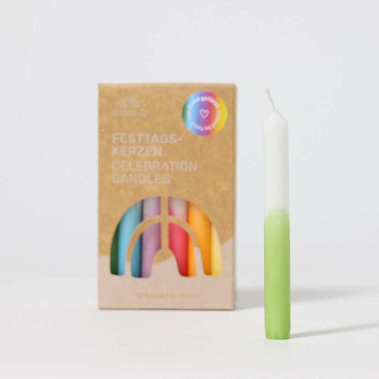 Grimm's Bougies de fête artisanales arc-en-ciel   - Lot de 12