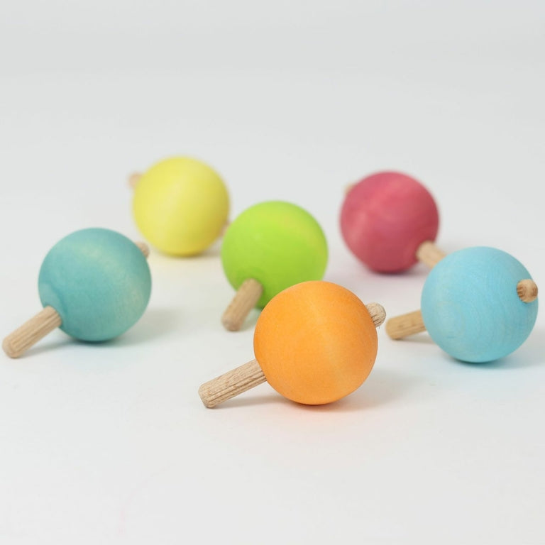 Grimm's Toupies en bois couleur Pastel - Lot de 6