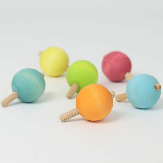 Grimm's Toupies en bois couleur Pastel - Lot de 6
