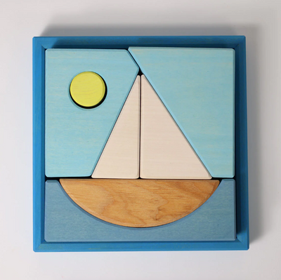 Jeu de construction puzzle Bateau bleu Grimm's