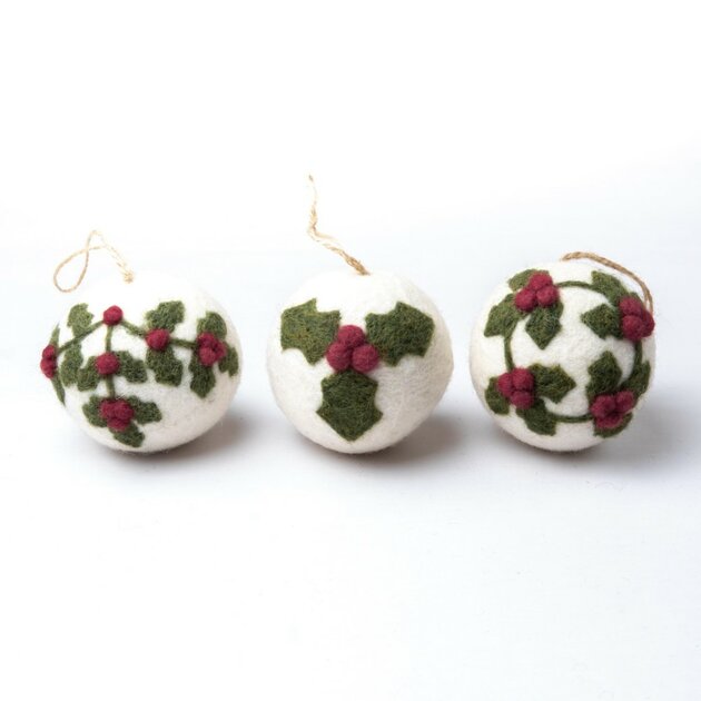 Boule de Noël en feutrine de laine Holly Berry Large