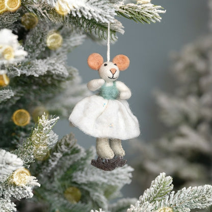 Suspension de Noël en feutrine de laine Souris patineuse artistique