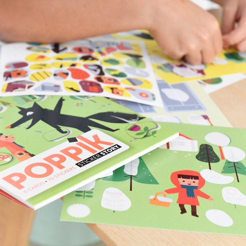 Poppik Mes cartes en stickers Petit Chaperon Rouge - 6 cartes 70 stickers