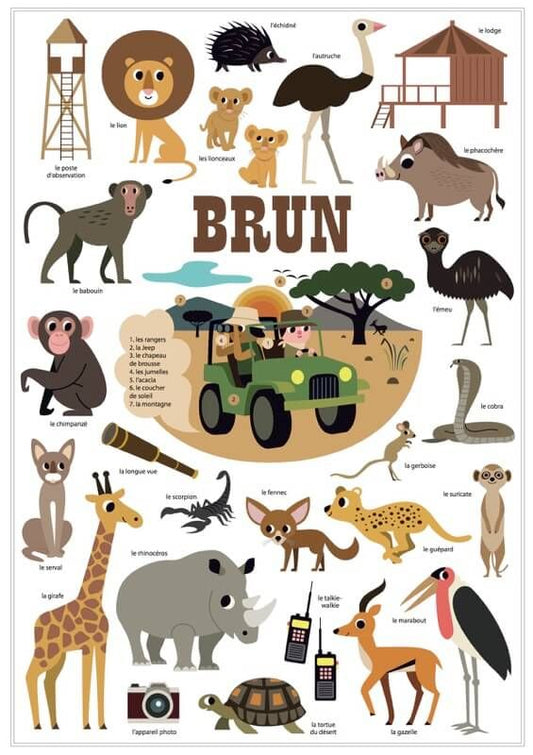 Poppik Mini Poster La savane +27 autocollants repositionnables 3-8 ans