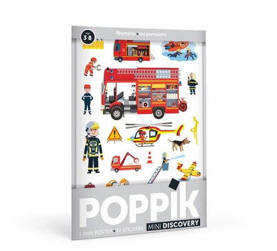 Poppik Mini poster Les Pompiers + 22 autocollants repositionnables 3-8 ans