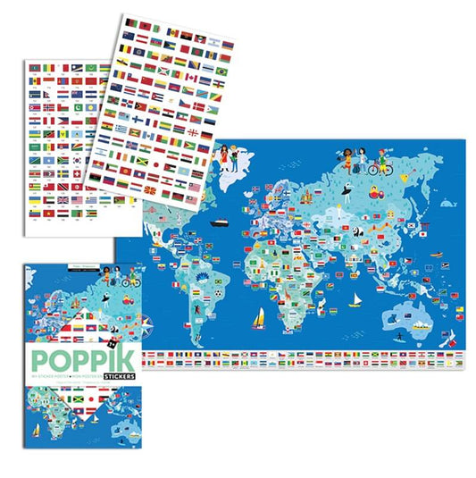 Poster géant + 200 stickers Drapeaux du monde Poppik